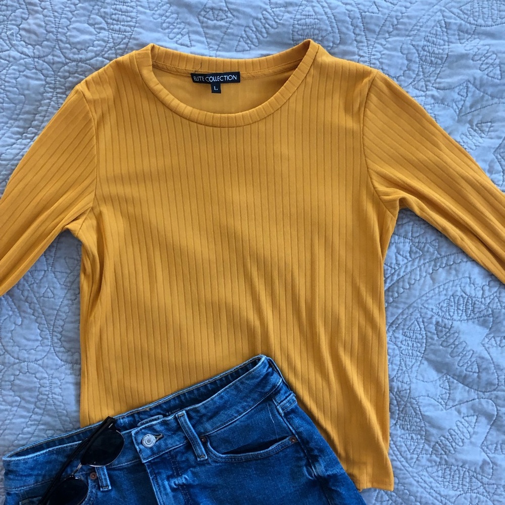 Yellow Ribbed Long Sleeve Tee